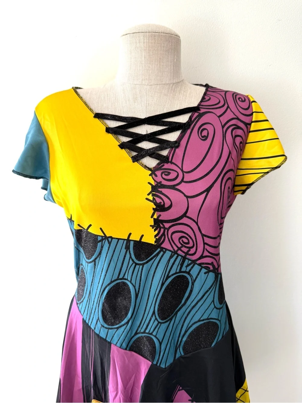 Disney Nightmare Before Xmas Sally Costume Dress Girls L 12-14 fits Adult XS EUC